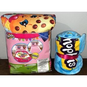 NEW Shopkins Girls Twin/Full Bedding Reversible Comforter  and Plush Throw Set